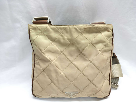 PRADA Quilted Nylon Shoulder Bag, Beige