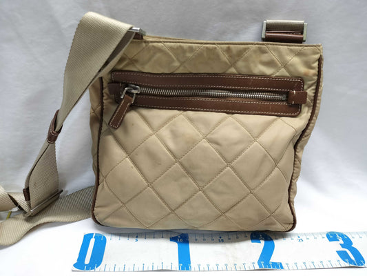 PRADA Quilted Nylon Shoulder Bag, Beige