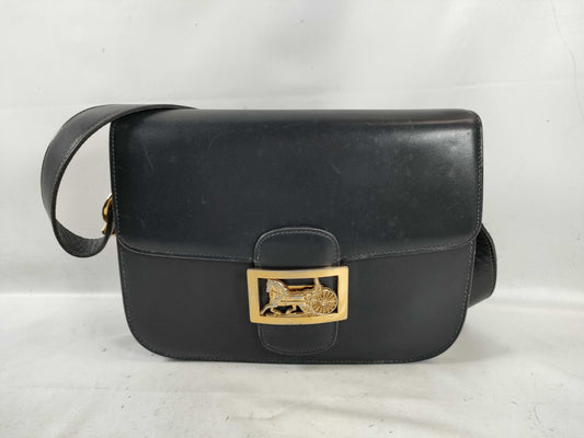 CELINE Carriage Shoulder Bag, Leather, Black, Shoulder Bag