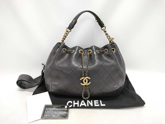 CHANEL CC Mark Vintage Gold Hardware Drawstring One-Shoulder Bag