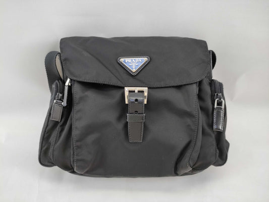 PRADA Nylon Shoulder Bag in Black with Pen Marks