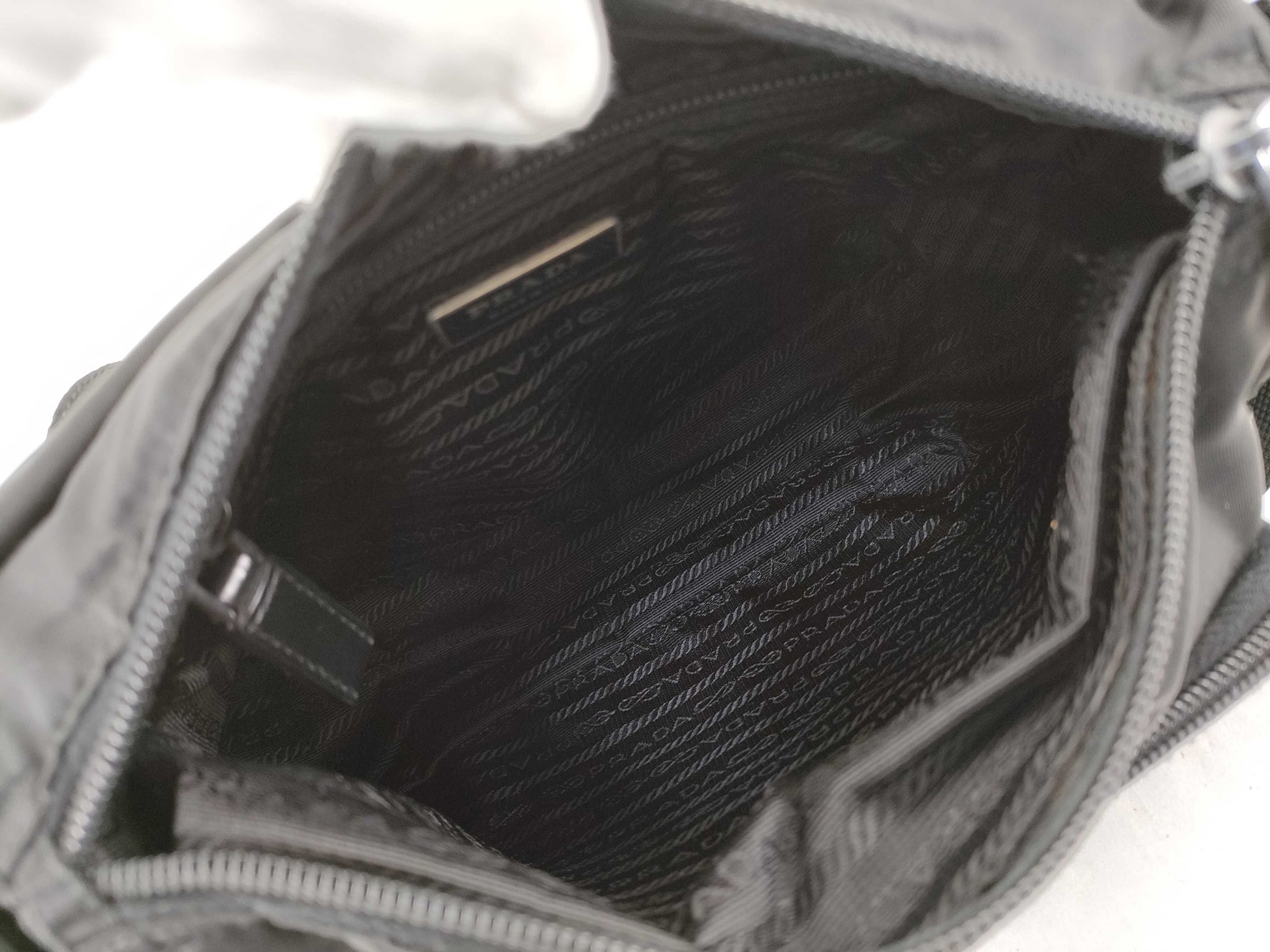 PRADA Nylon Shoulder Bag in Black with Pen Marks