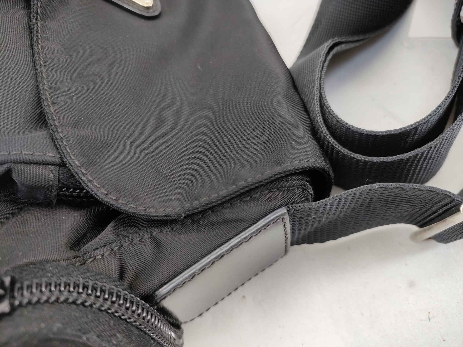 PRADA Nylon Shoulder Bag in Black with Pen Marks