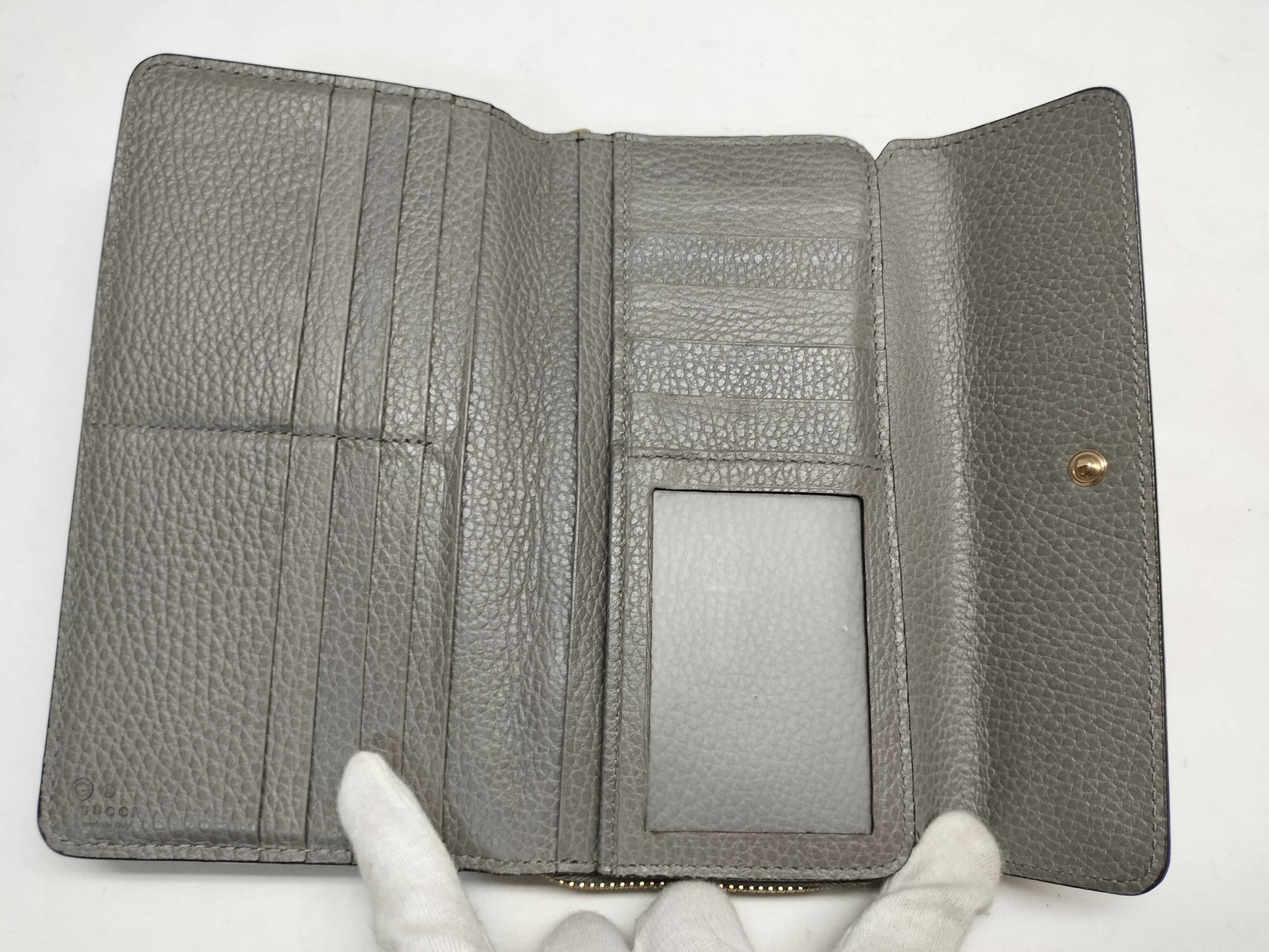 GUCCI 449397 Interlocking G Leather Long Wallet Gray