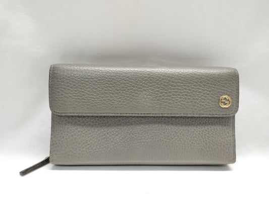 GUCCI 449397 Interlocking G Leather Long Wallet Gray