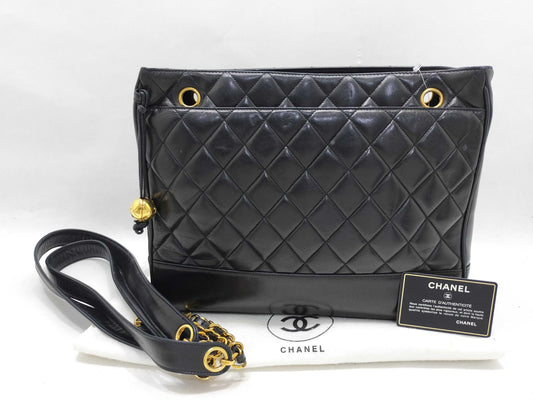 CHANEL [With sticker card] No. 2 Lambskin Chain Tote Bag in Black with Ball Charm