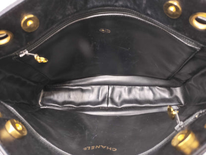 CHANEL [With sticker card] No. 2 Lambskin Chain Tote Bag in Black with Ball Charm