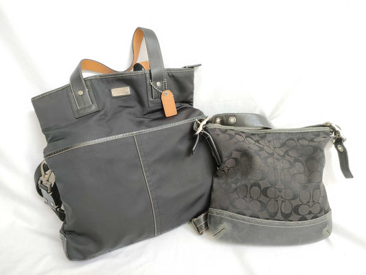 COACH Signature Signature/Nylon x Leather 2-Piece Shoulder Bag