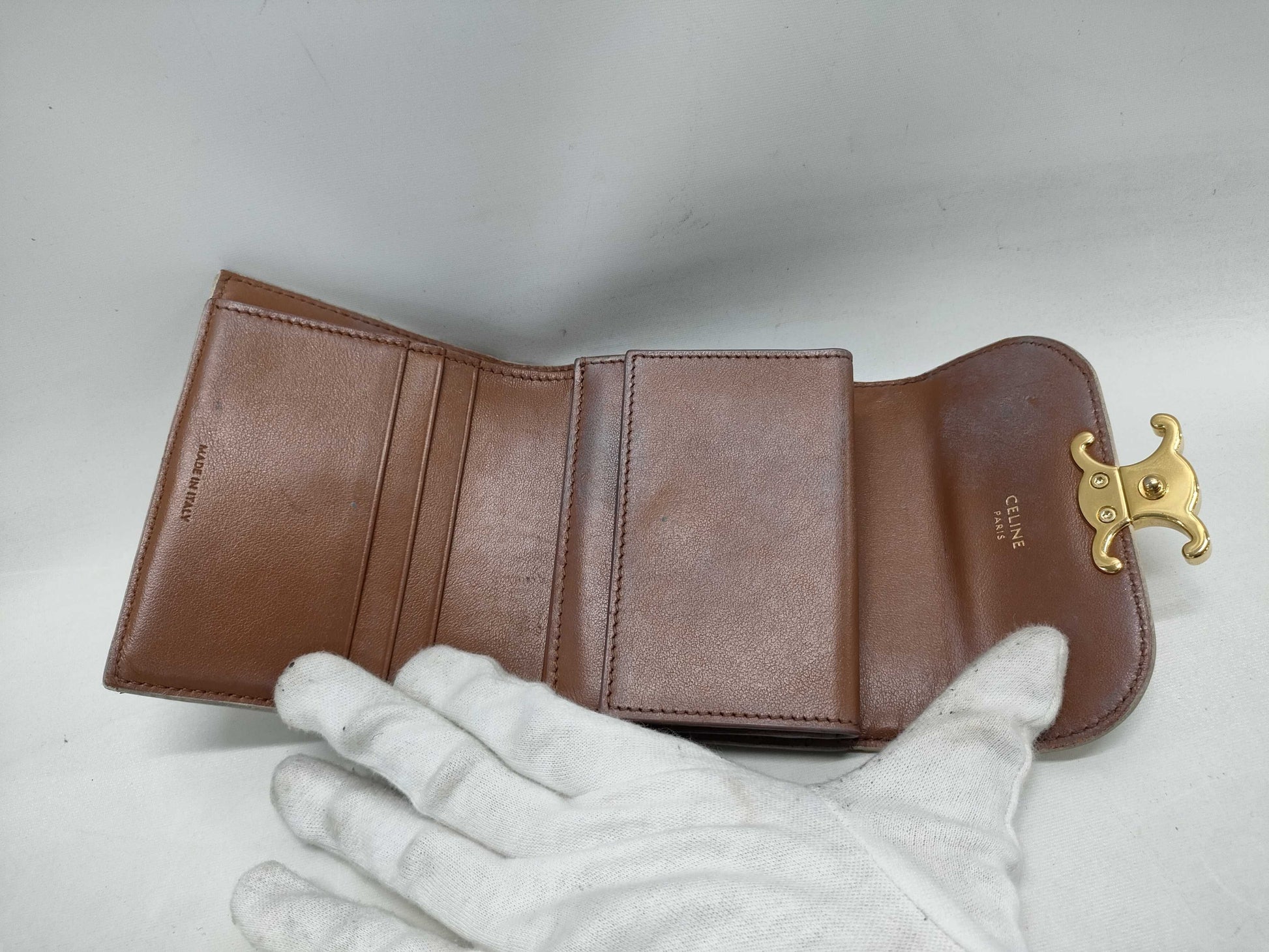 CELINE Triomphe Leather Compact Wallet