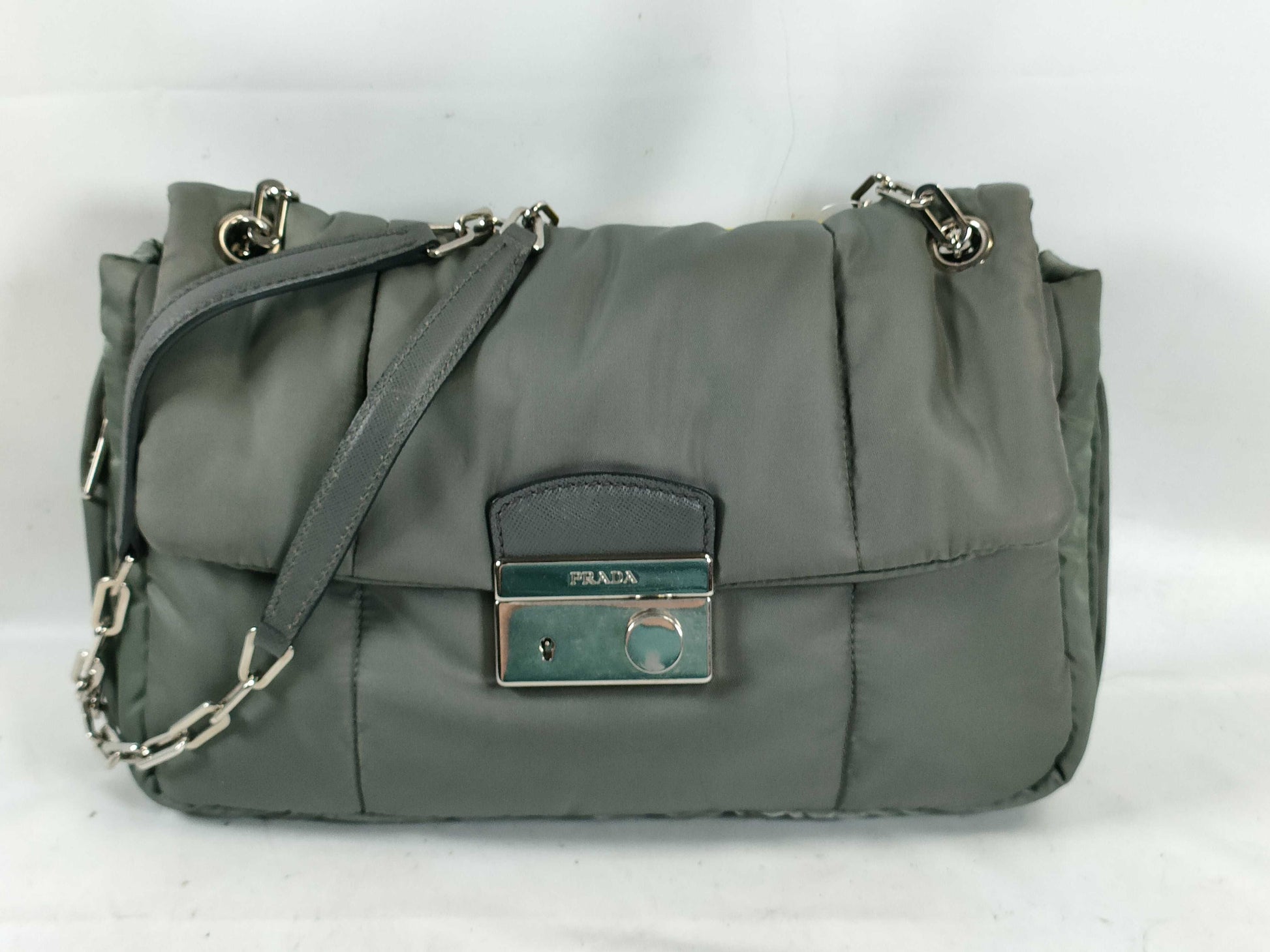 PRADA Nylon Bomber Chain Shoulder Bag with Silver Hardware