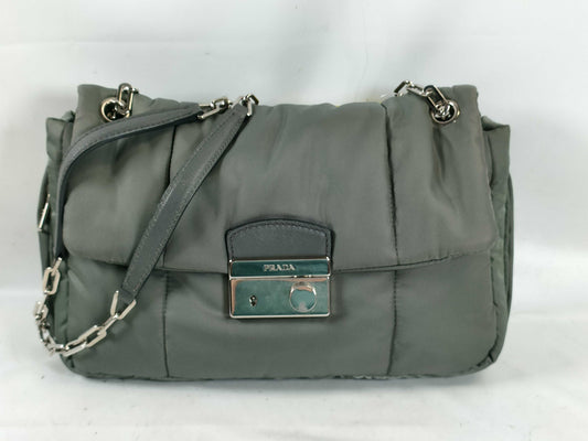 PRADA Nylon Bomber Chain Shoulder Bag with Silver Hardware
