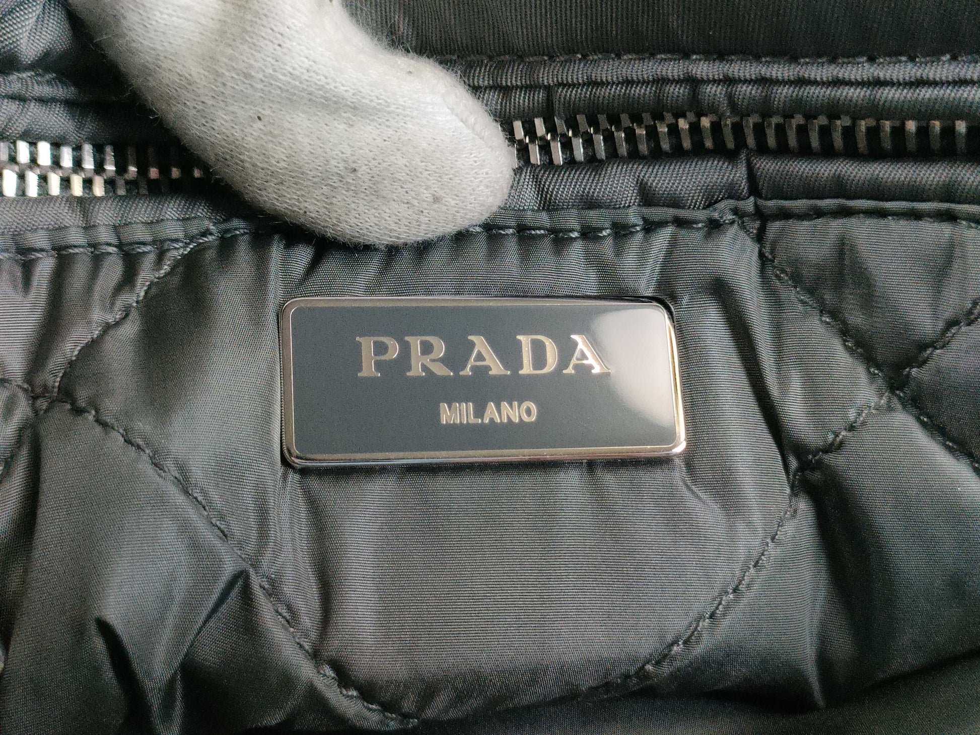 PRADA Nylon Bomber Chain Shoulder Bag with Silver Hardware