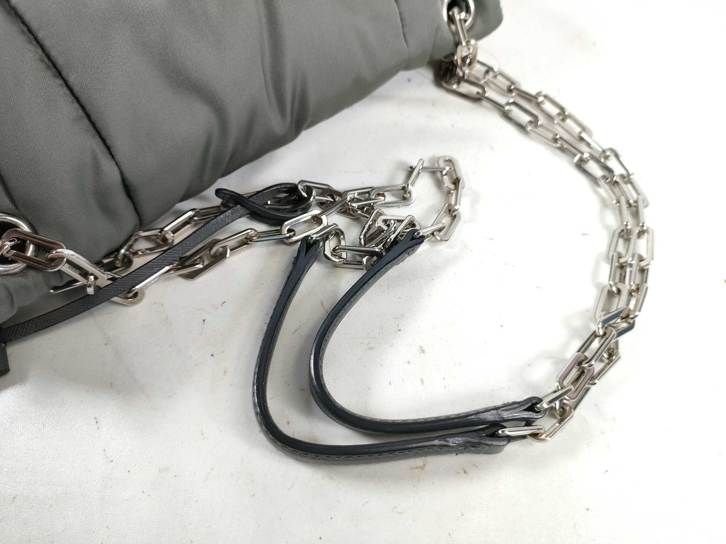 PRADA Nylon Bomber Chain Shoulder Bag with Silver Hardware