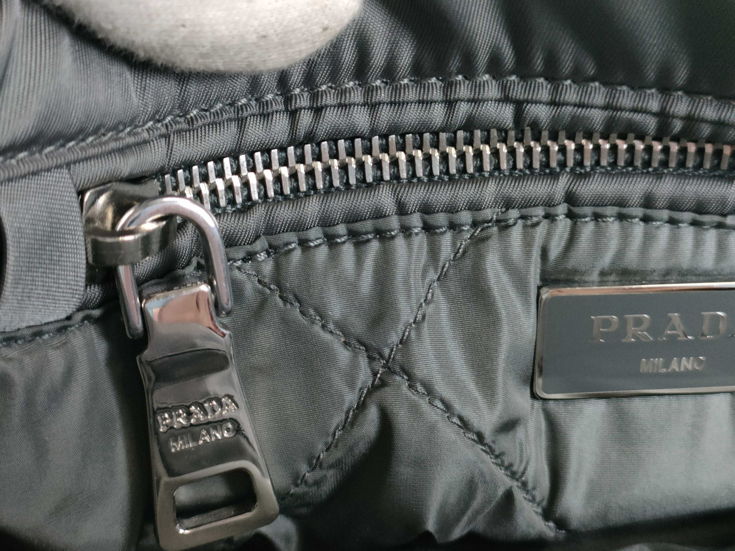 PRADA Nylon Bomber Chain Shoulder Bag with Silver Hardware