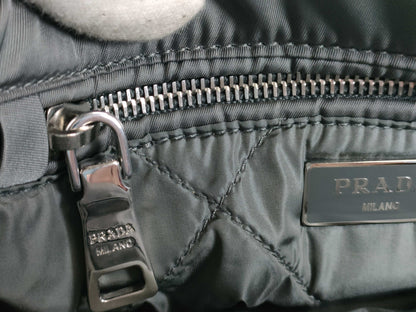 PRADA Nylon Bomber Chain Shoulder Bag with Silver Hardware