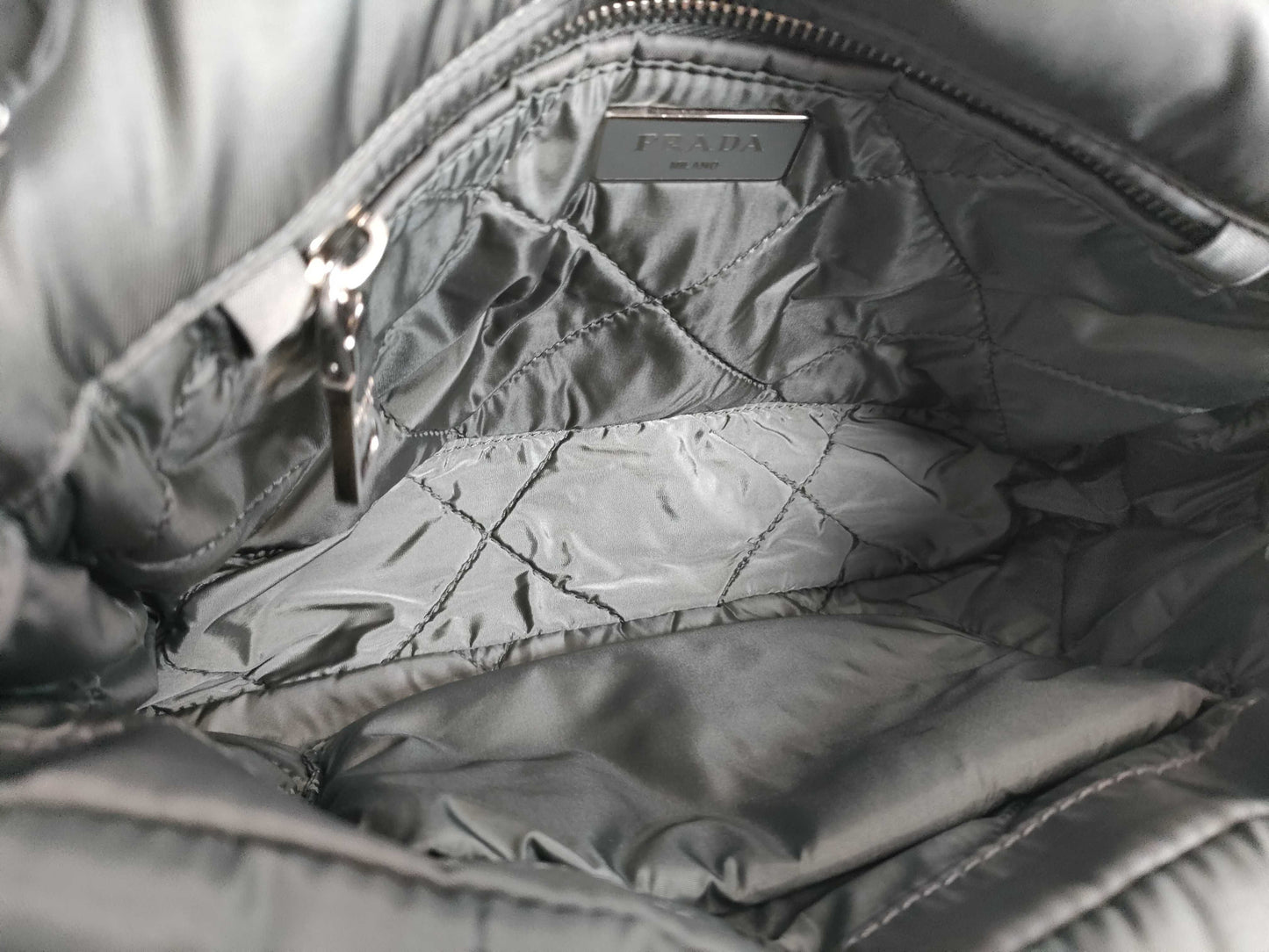 PRADA Nylon Bomber Chain Shoulder Bag with Silver Hardware