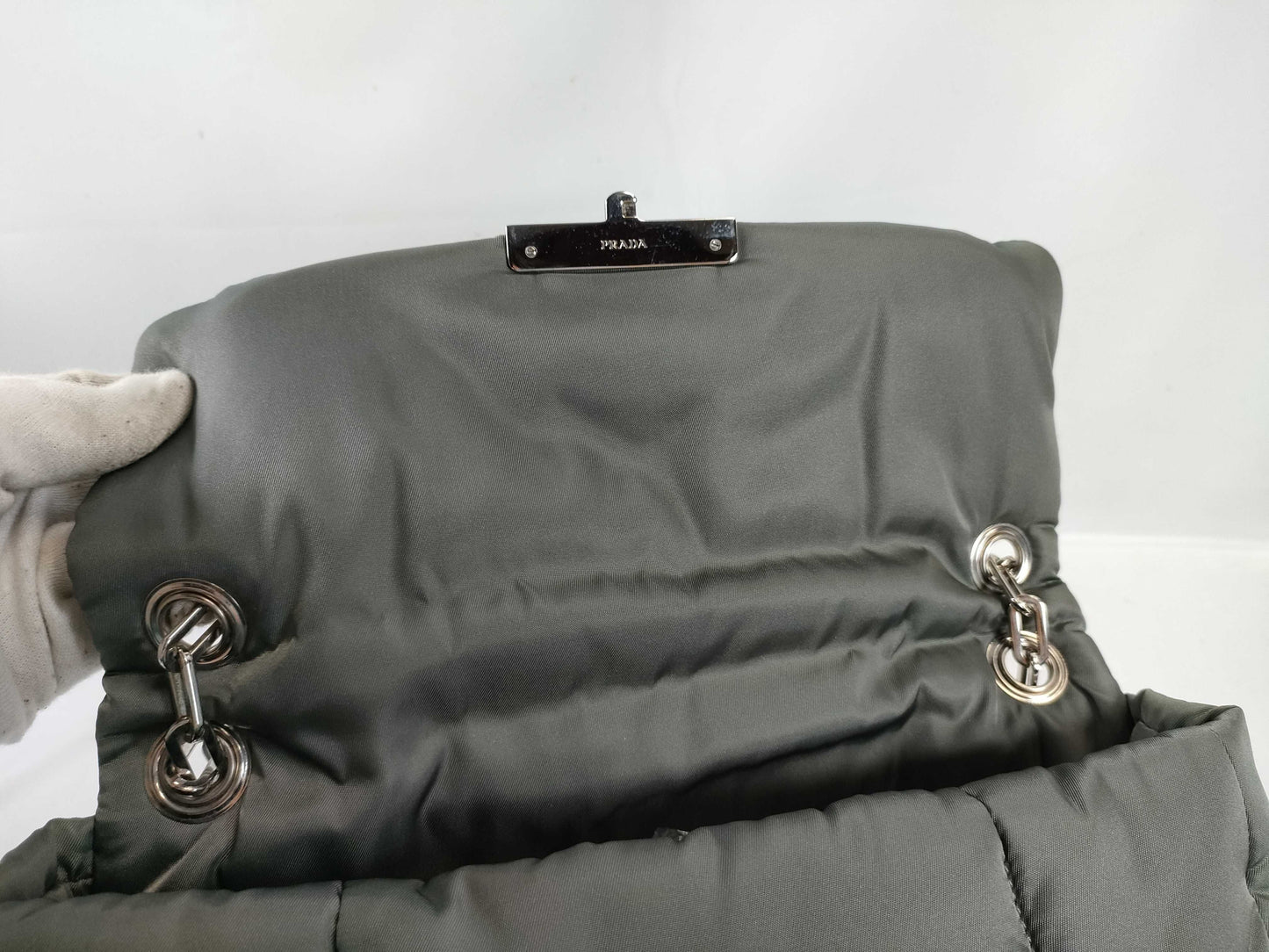 PRADA Nylon Bomber Chain Shoulder Bag with Silver Hardware