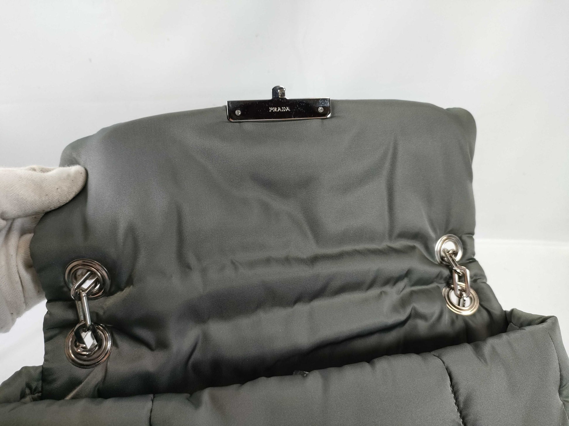 PRADA Nylon Bomber Chain Shoulder Bag with Silver Hardware