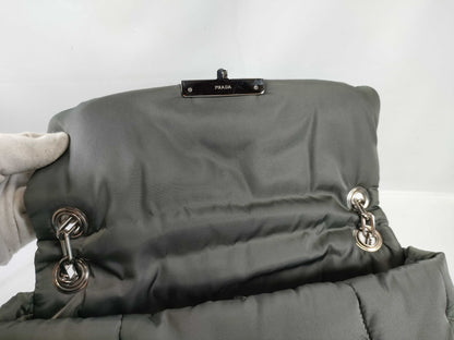 PRADA Nylon Bomber Chain Shoulder Bag with Silver Hardware