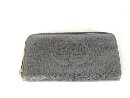 CHANEL [With sticker] No. 8 Caviar Leather Round Zip Wallet / No. 8 Wallet