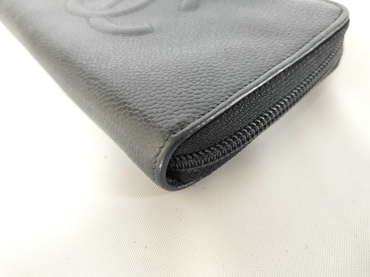 CHANEL [With sticker] No. 8 Caviar Leather Round Zip Wallet / No. 8 Wallet