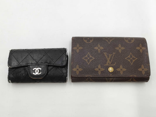 CHANEL Lambskin Matelasse Key Case & Louis Vuitton Tresor Wallet Set
