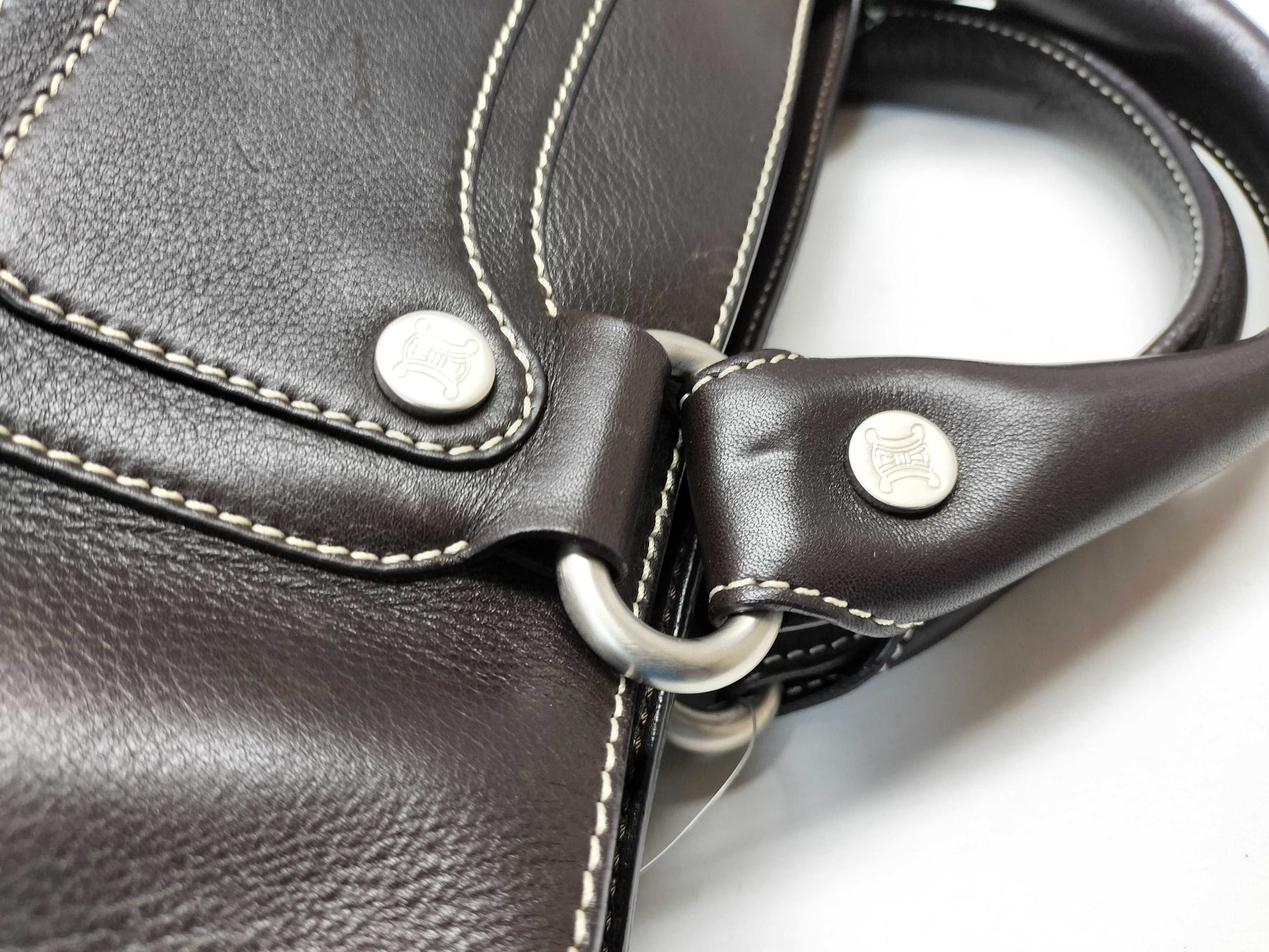 CELINE Leather Dark Brown Handbag