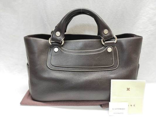 CELINE Leather Dark Brown Handbag
