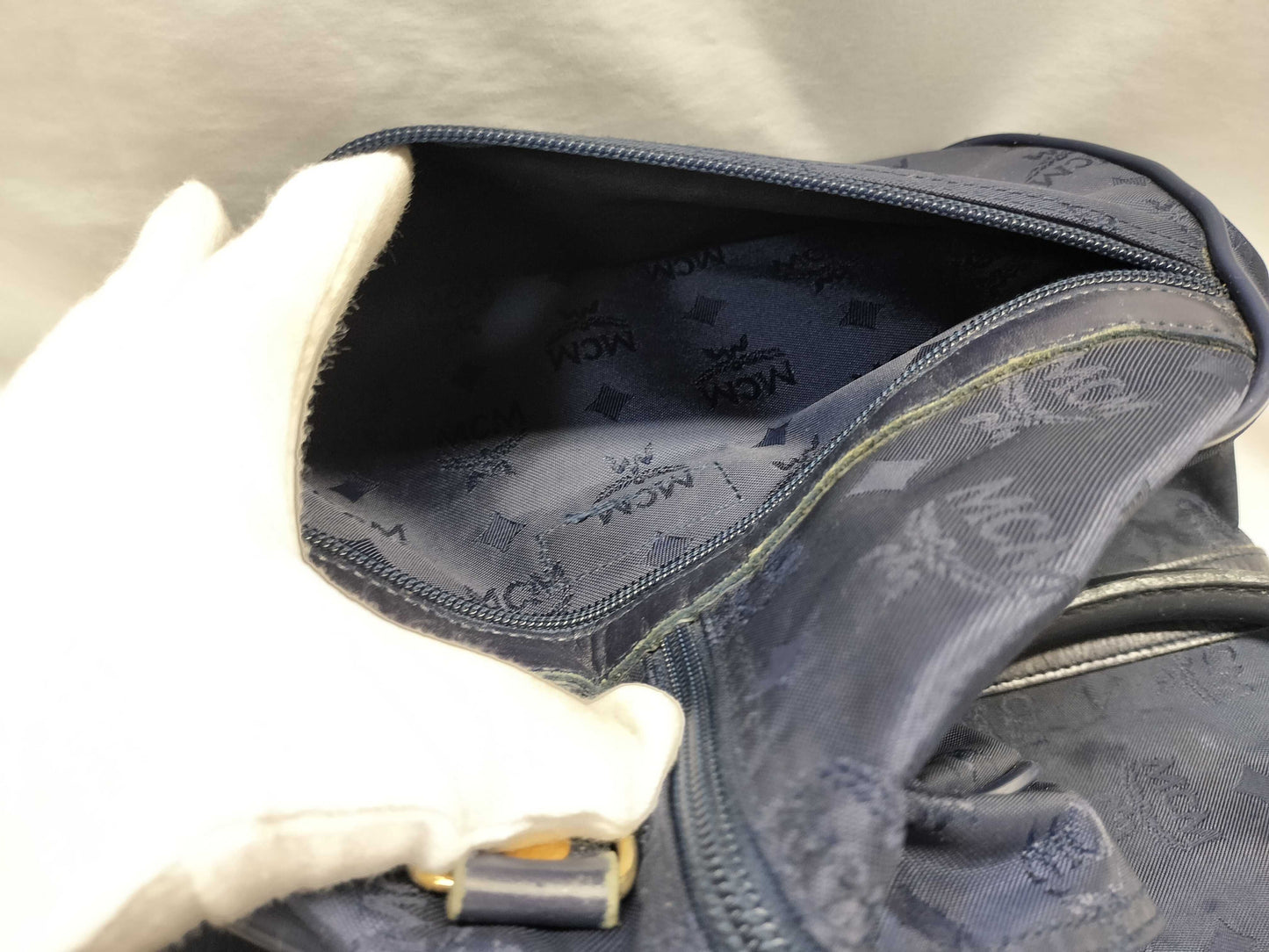 MCM 7623S MCM Boston Bag Blue Logo Nylon Boston Bag
