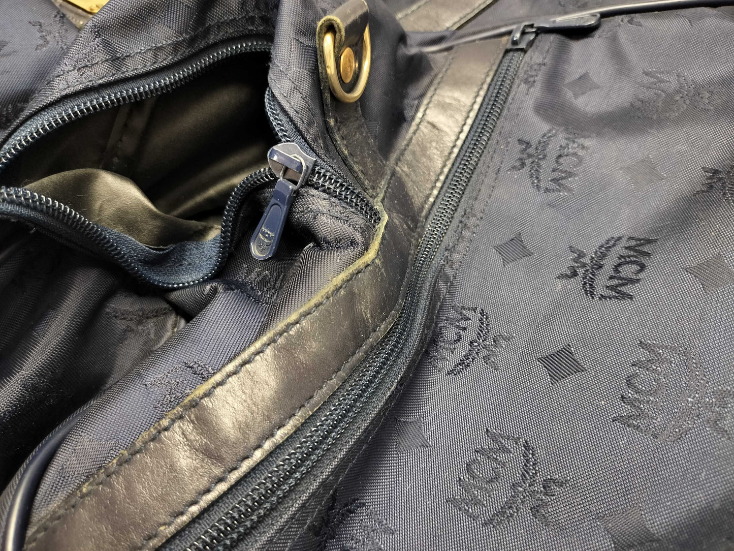 MCM 7623S MCM Boston Bag Blue Logo Nylon Boston Bag