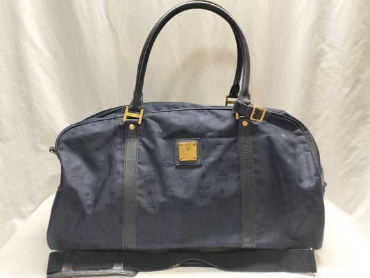MCM 7623S MCM Boston Bag Blue Logo Nylon Boston Bag