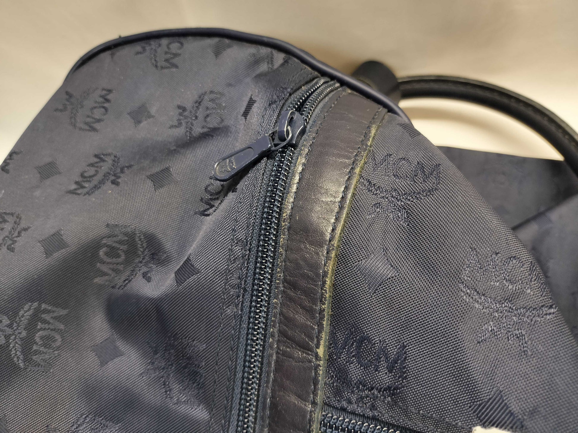 MCM 7623S MCM Boston Bag Blue Logo Nylon Boston Bag