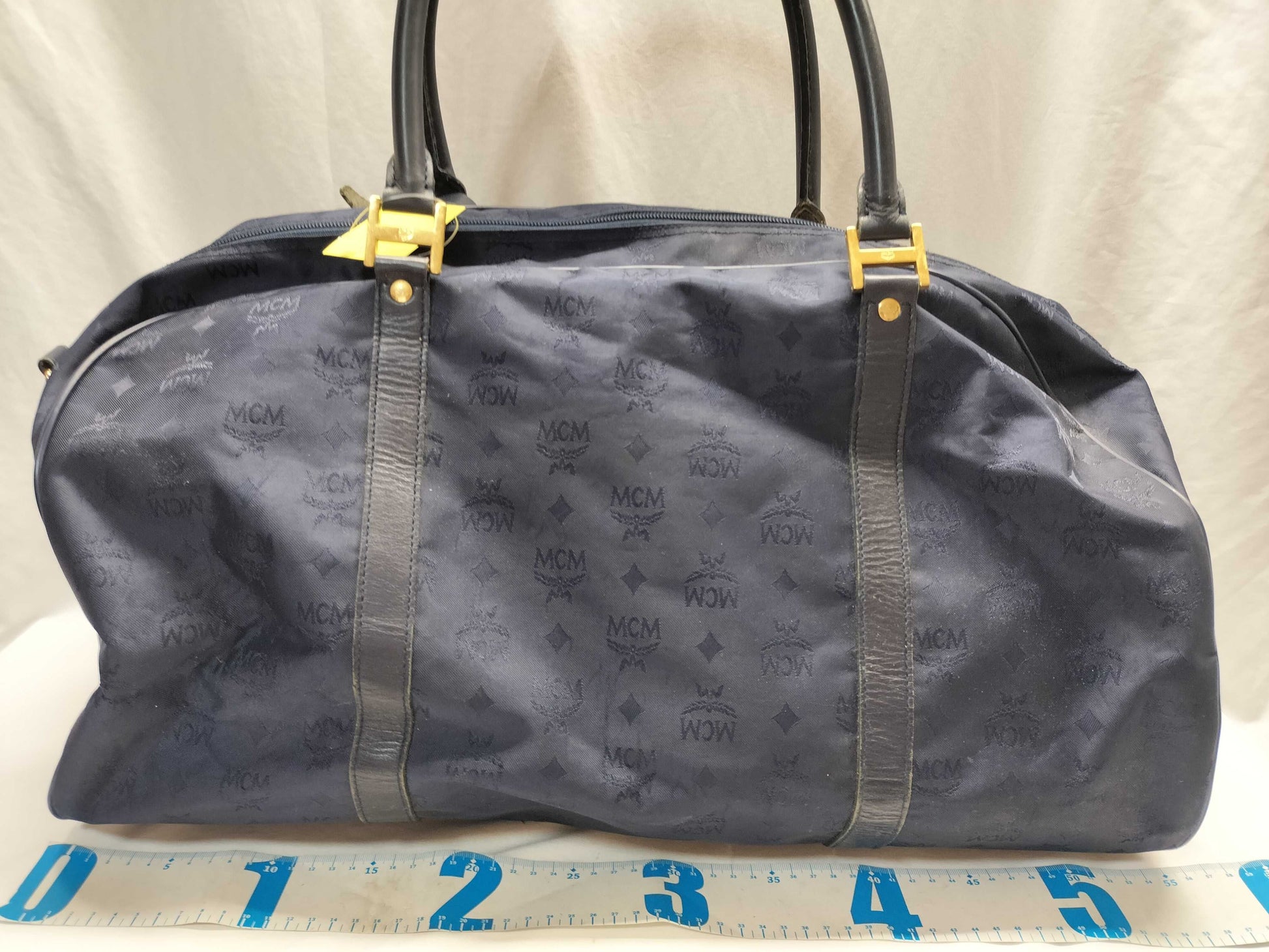 MCM 7623S MCM Boston Bag Blue Logo Nylon Boston Bag