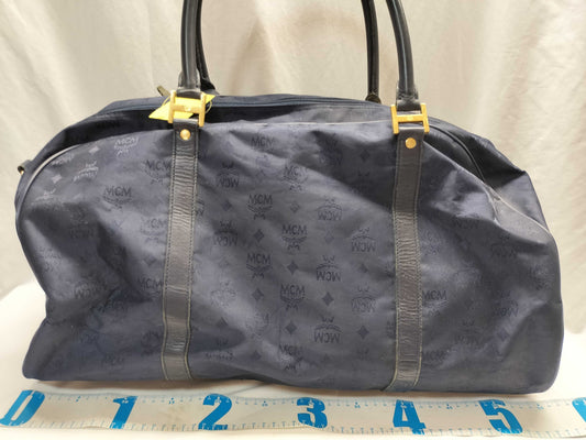 MCM 7623S MCM Boston Bag Blue Logo Nylon Boston Bag