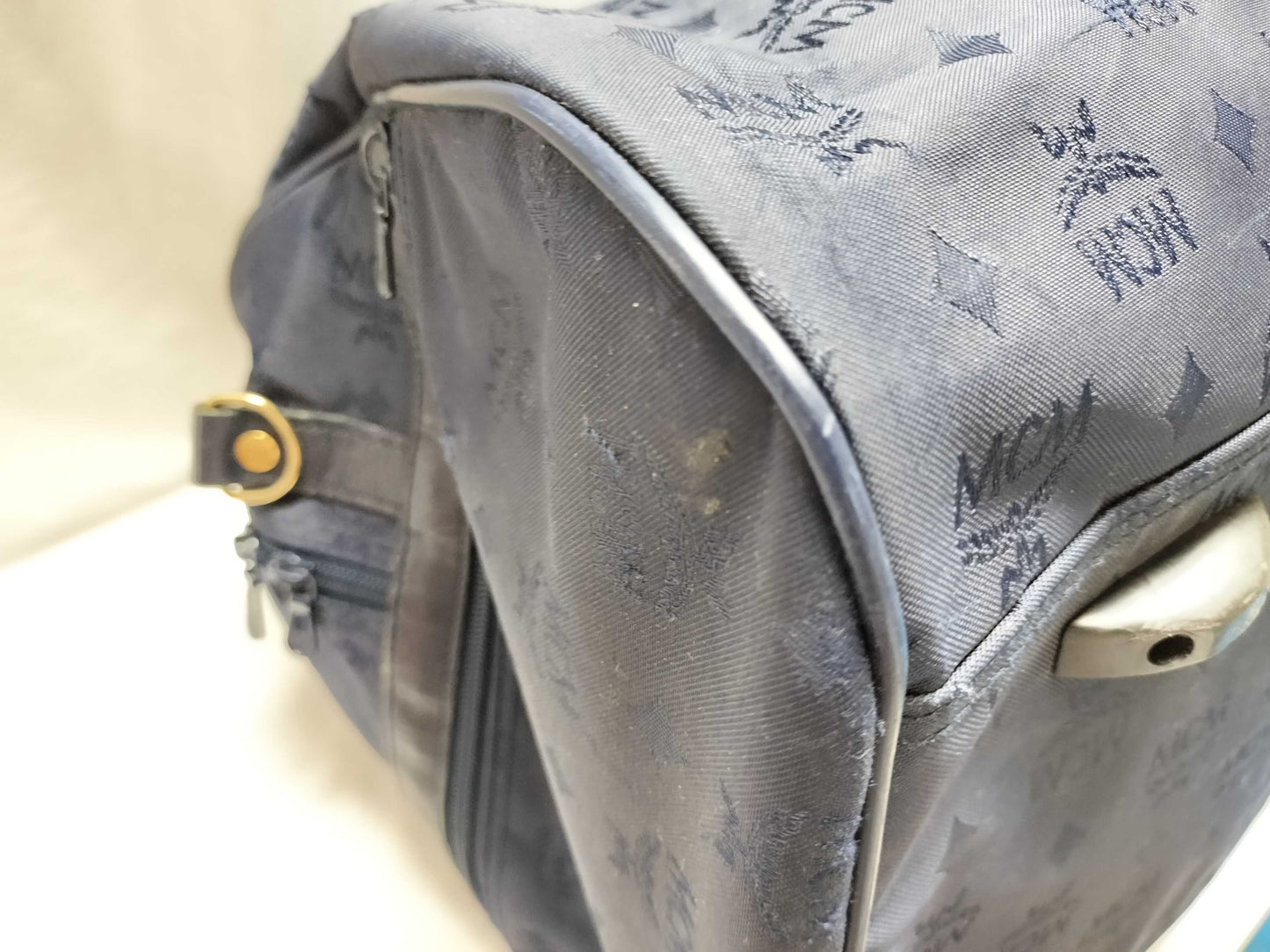 MCM 7623S MCM Boston Bag Blue Logo Nylon Boston Bag