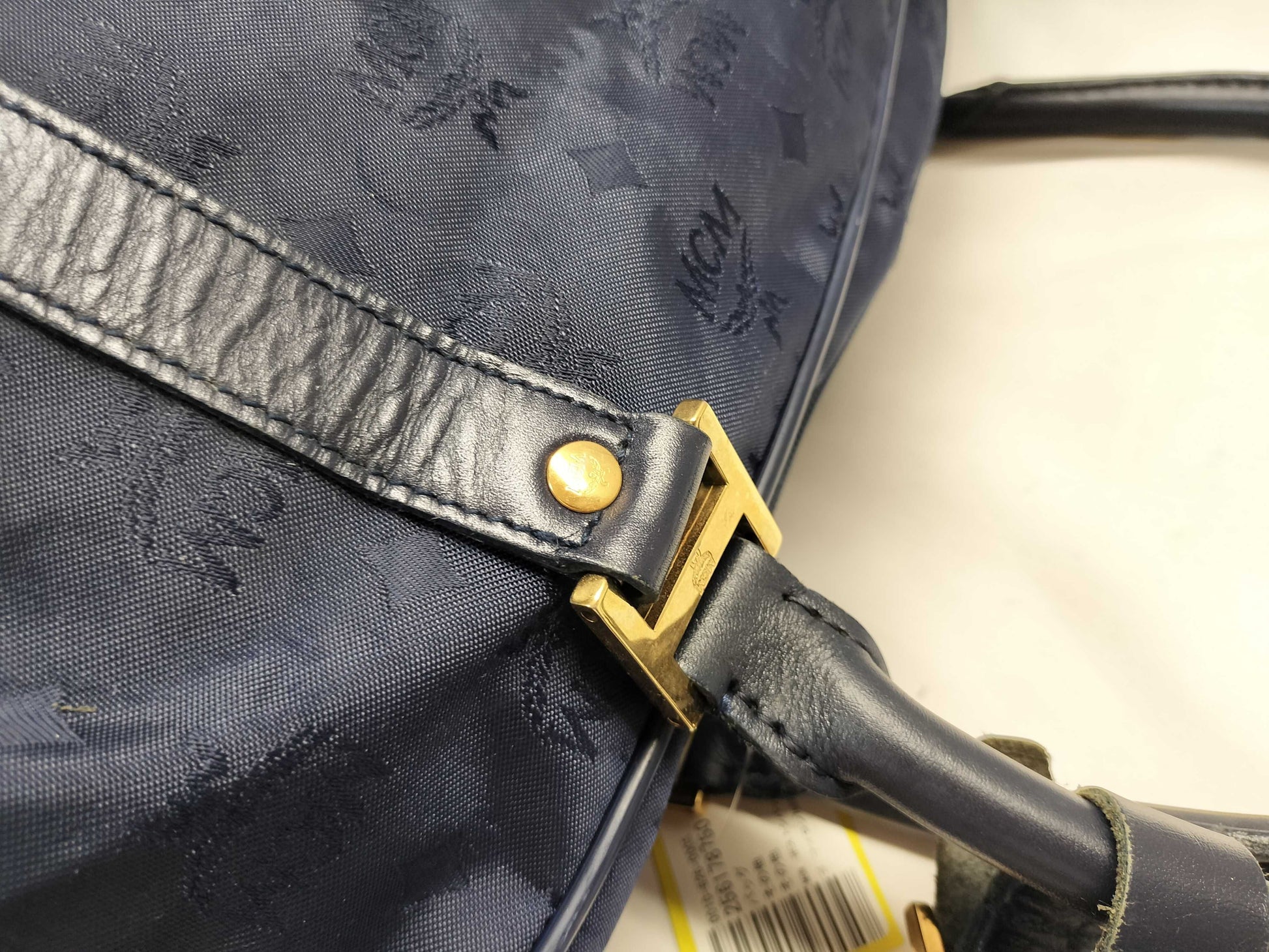 MCM 7623S MCM Boston Bag Blue Logo Nylon Boston Bag