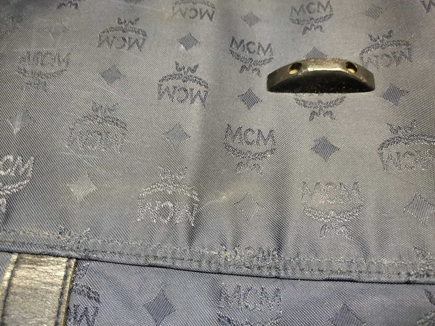 MCM 7623S MCM Boston Bag Blue Logo Nylon Boston Bag