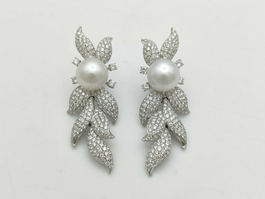 South Sea Pearl, Diameter approx. 12.0mm, D3.34ct / South Sea Pearl, Diameter approx. 11.8mm, D3.34ct, 18K White Gold, 22.8g, Earrings 