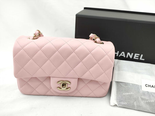 CHANEL Lambskin Single Mini Matelasse Chain Pink Shoulder Bag 