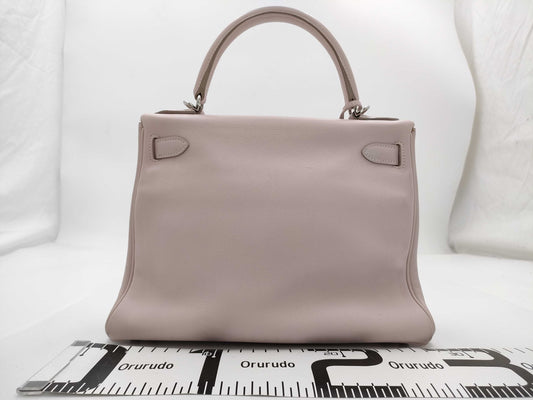 HERMES Kelly 28 Swift 2-way Rose Dragee Handbag with Silver Hardware and K Stamp