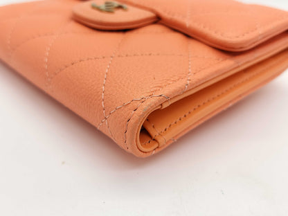 CHANEL Random Number Caviar Leather Matelasse Bi-fold Wallet Pink