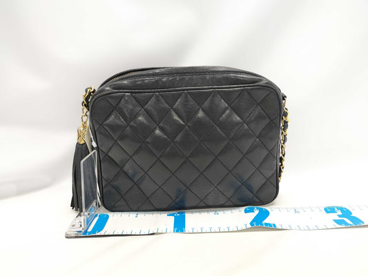 CHANEL Lambskin Chain Shoulder Matelasse Fringe Shoulder Bag