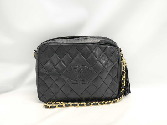 CHANEL Lambskin Chain Shoulder Matelasse Fringe Shoulder Bag