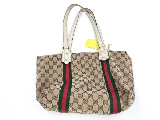 GUCCI 137396 GG Canvas Sherry Line Tote Bag