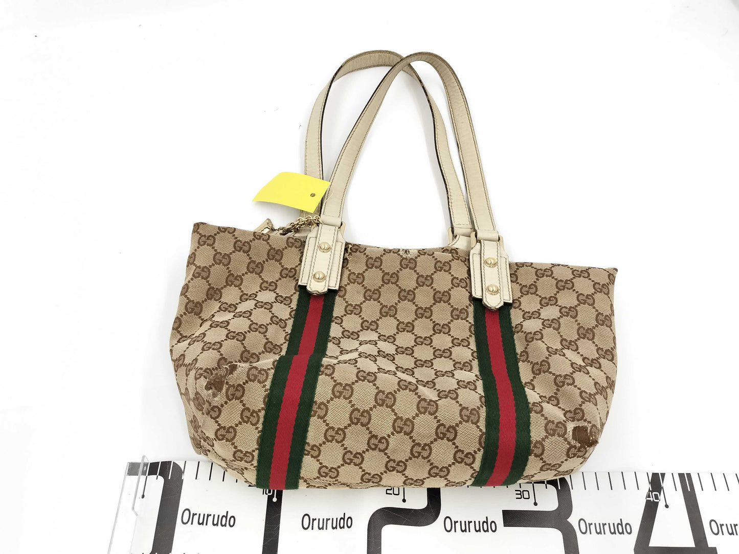 GUCCI 137396 GG Canvas Sherry Line Tote Bag