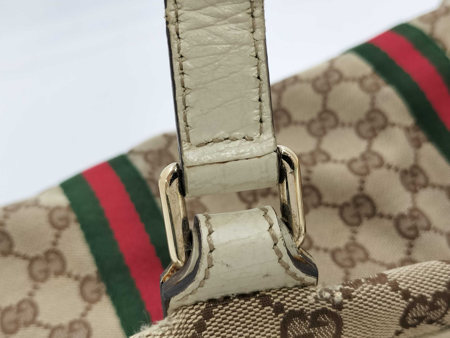 GUCCI 137396 GG Canvas Sherry Line Tote Bag