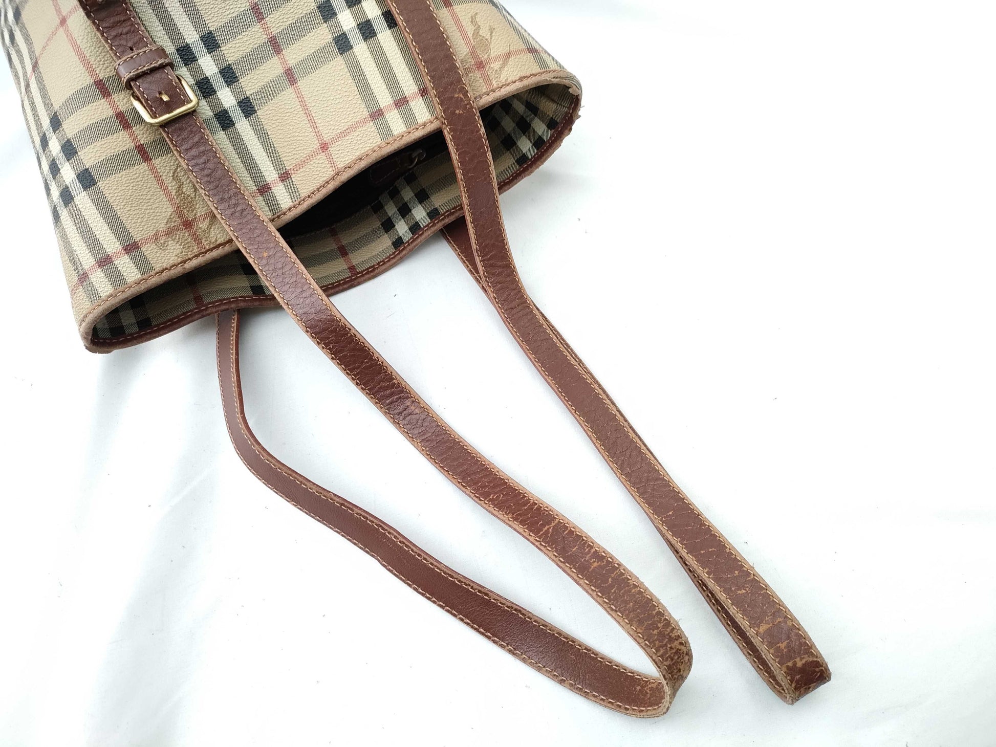 BURBERRY Check Bucket Tote Shoulder Bag