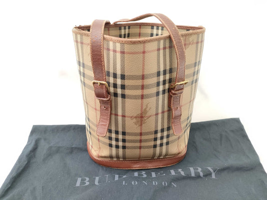BURBERRY Check Bucket Tote Shoulder Bag