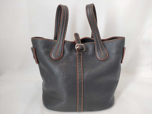TOD'S Leather Handbag, Black with Red Stitching