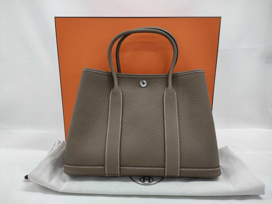 HERMES Garden Party TPM/Leather/Etoupe/Tote Bag